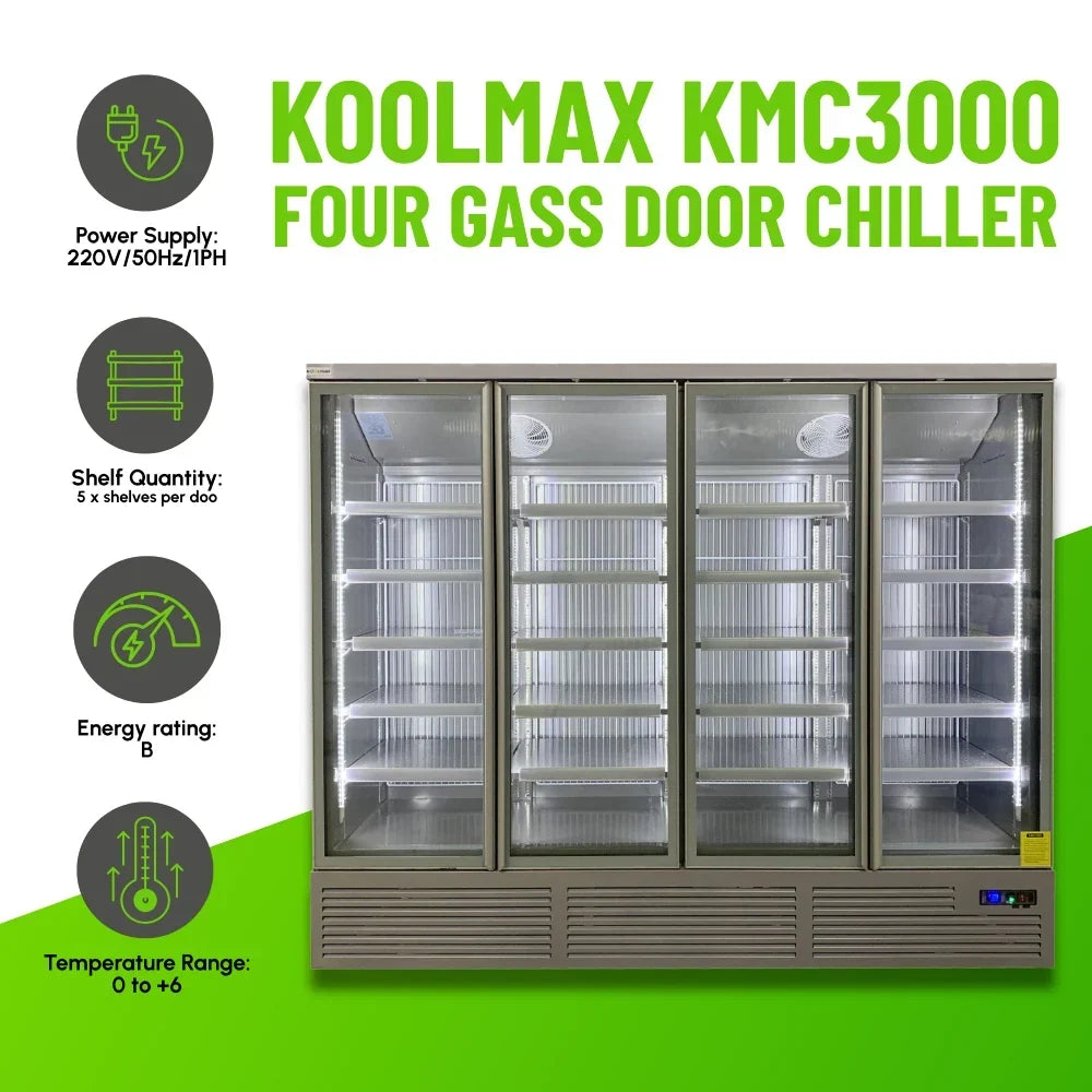 KMC3000G Grey 4 Glass Door Upright Chiller