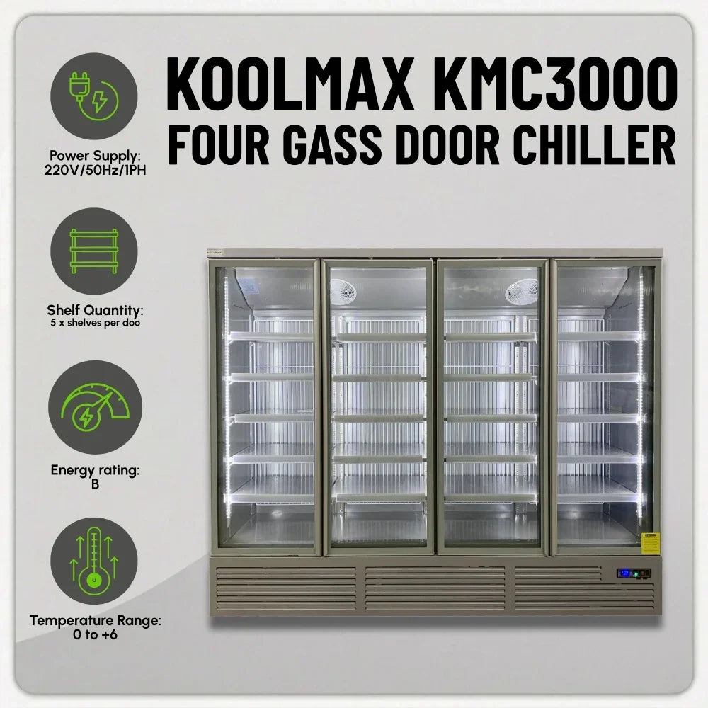 KMC3000G Grey 4 Glass Door Upright Chiller