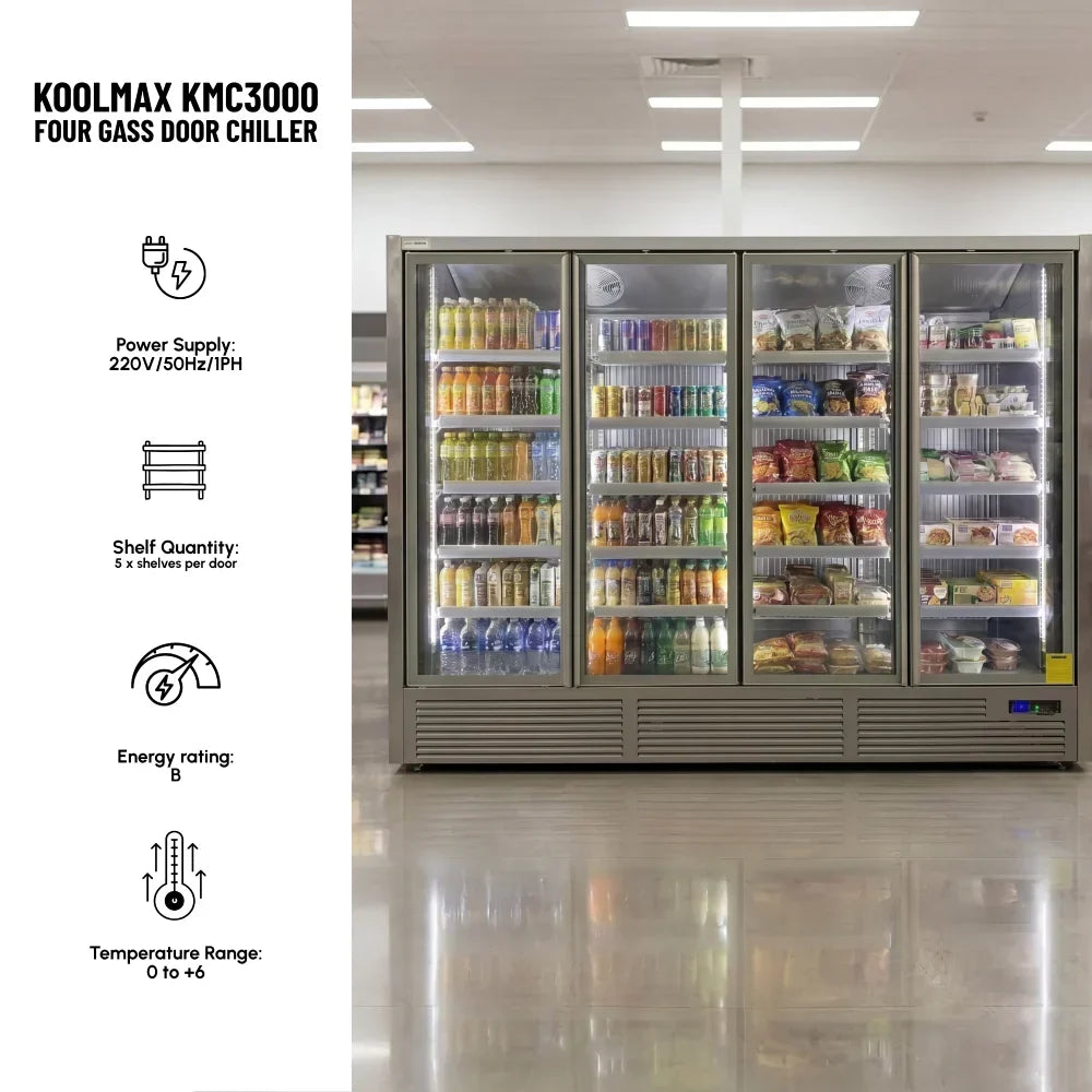 KMC3000G Grey 4 Glass Door Upright Chiller