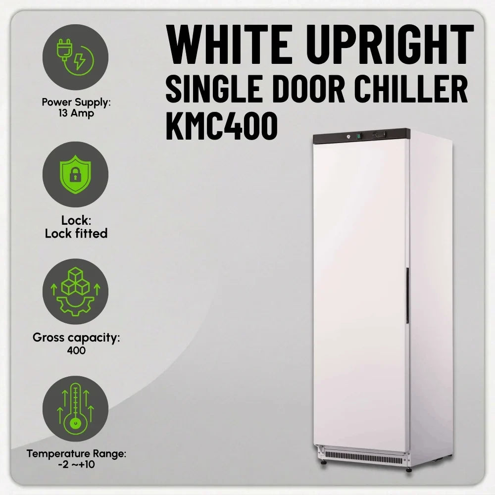 KMC400 Single Door White Upright Chiller