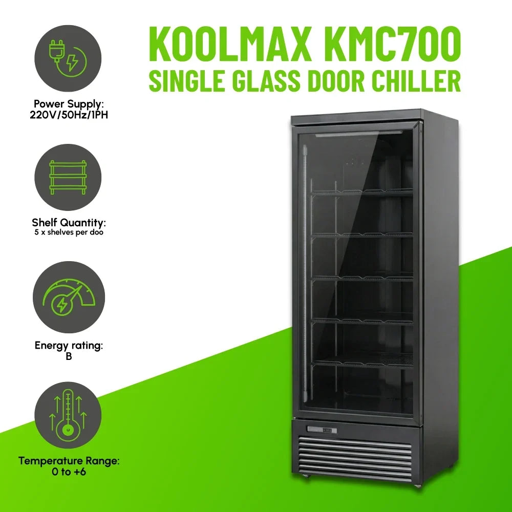KMC700G Black Single Glass Door Upright Chiller