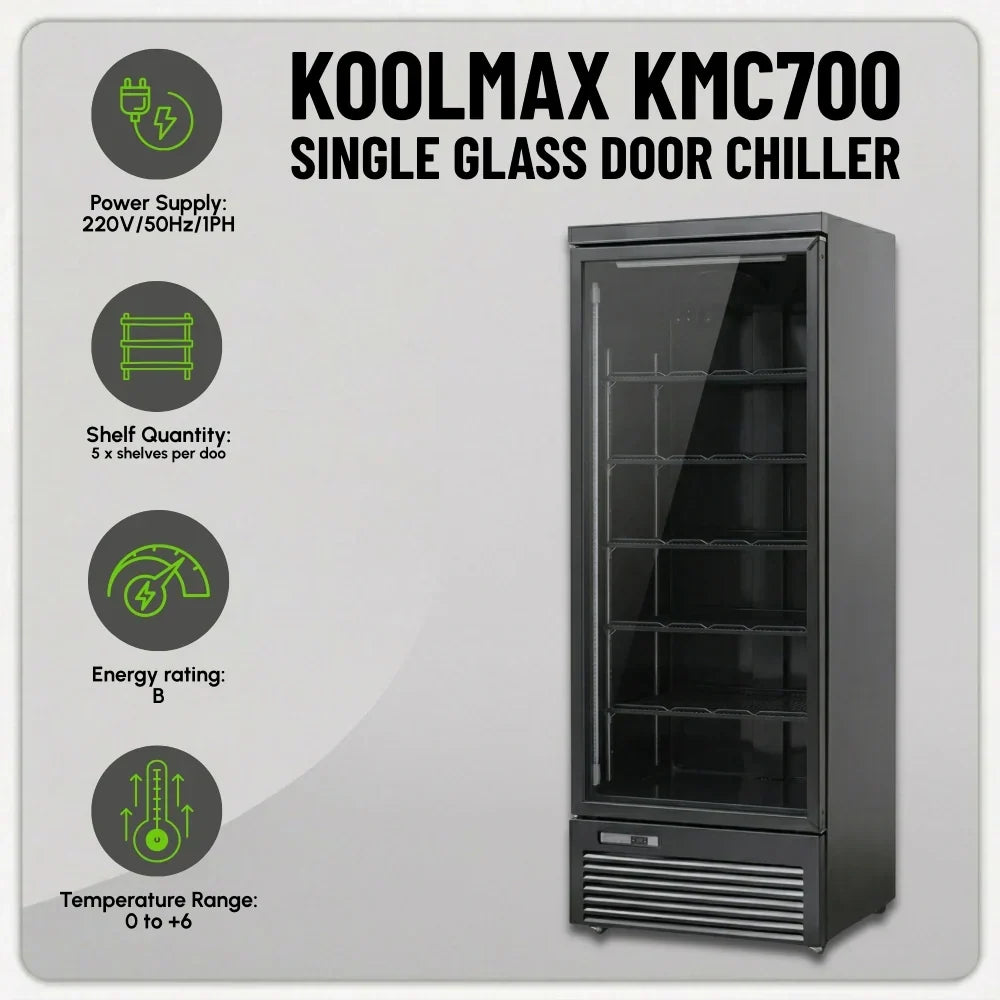 KMC700G Black Single Glass Door Upright Chiller