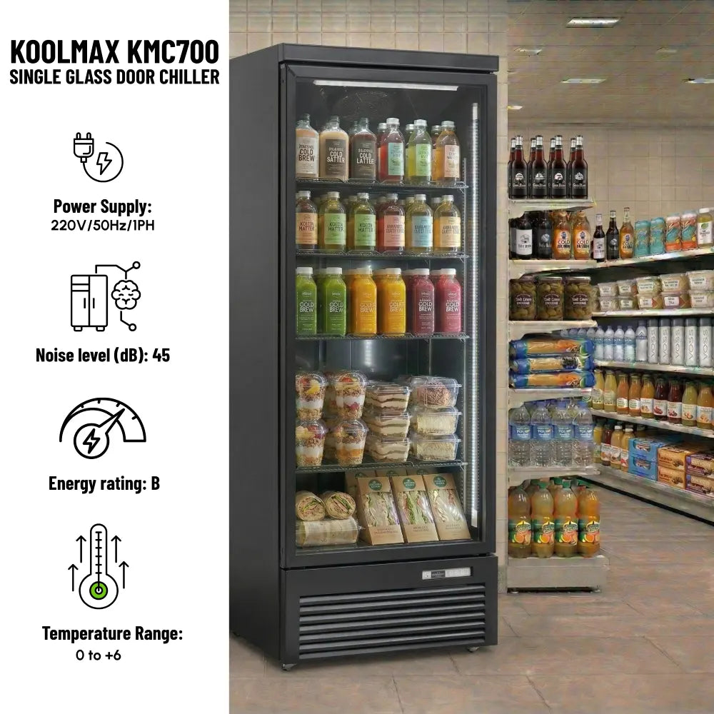 KMC700G Black Single Glass Door Upright Chiller