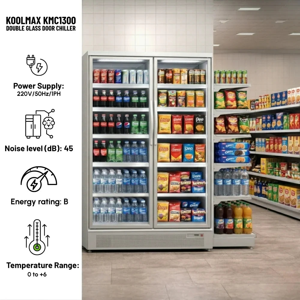 KMF1300 Double Door Grey Upright Display Freezer