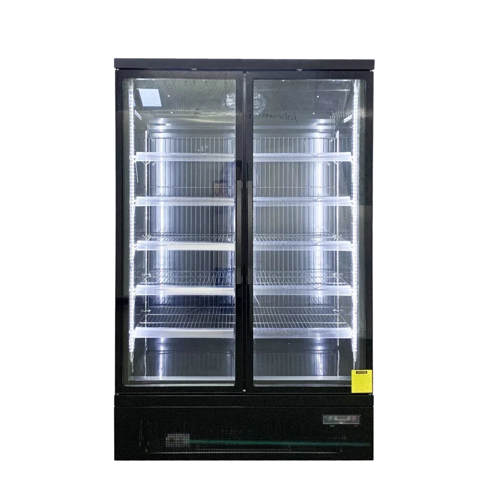 KMF1300 Double Door Black Upright Display Freezer