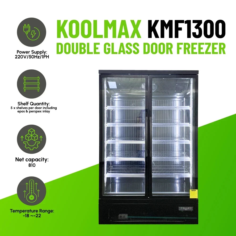 KMF1300 Double Door Black Upright Display Freezer