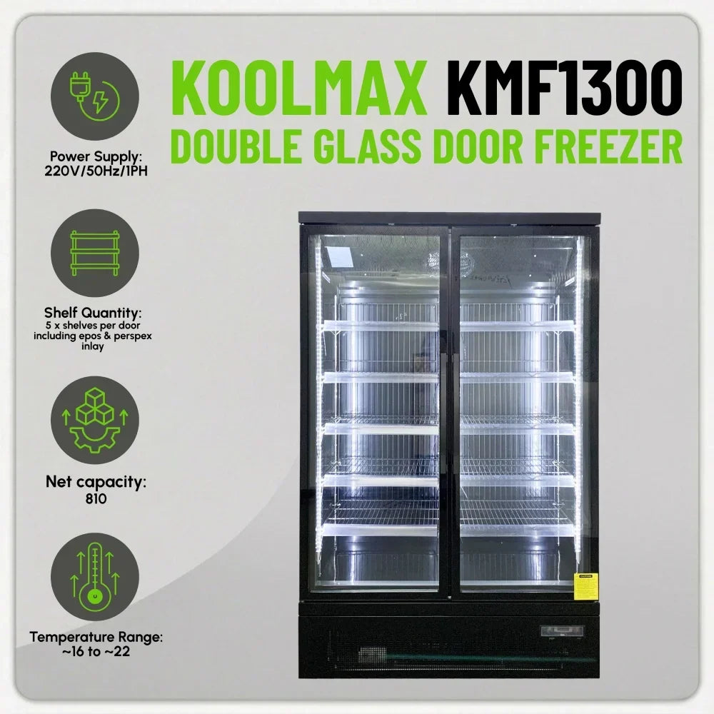 KMF1300 Double Door Black Upright Display Freezer