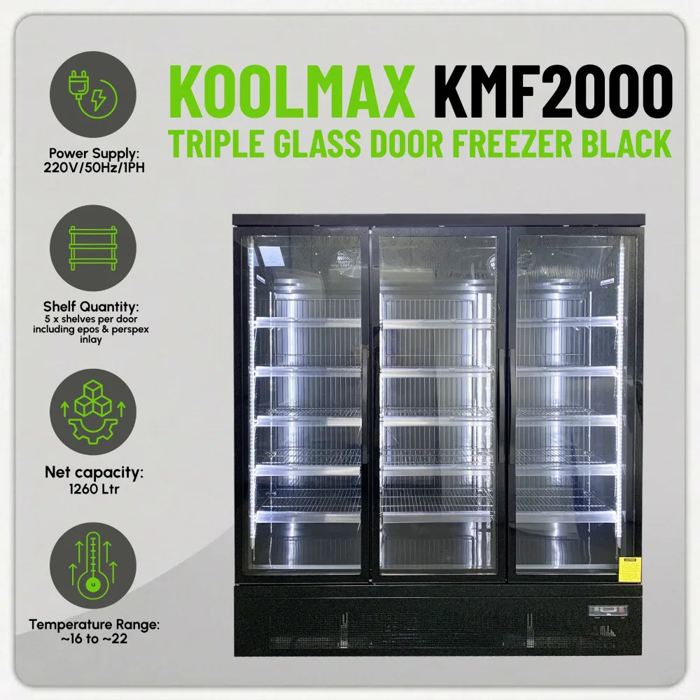 KMF2000 Triple Door Black Upright Display Freezer