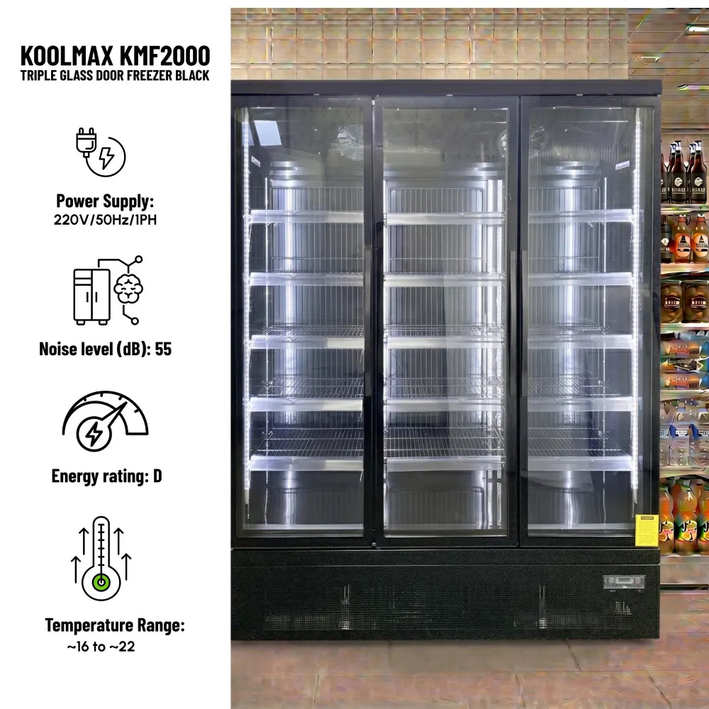 KMF2000 Triple Door Black Upright Display Freezer