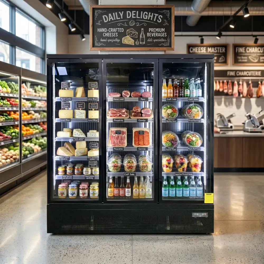 KMF2000 Triple Door Black Upright Display Freezer