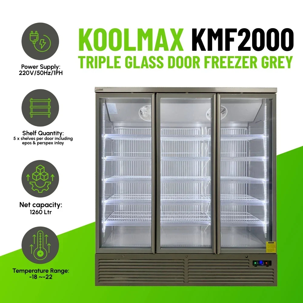 KMF2000 Triple Door Grey Upright Display Freezer
