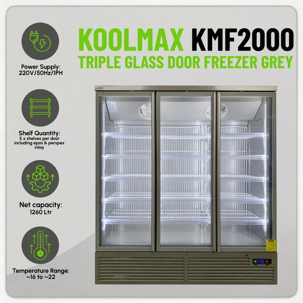KMF2000 Triple Door Grey Upright Display Freezer