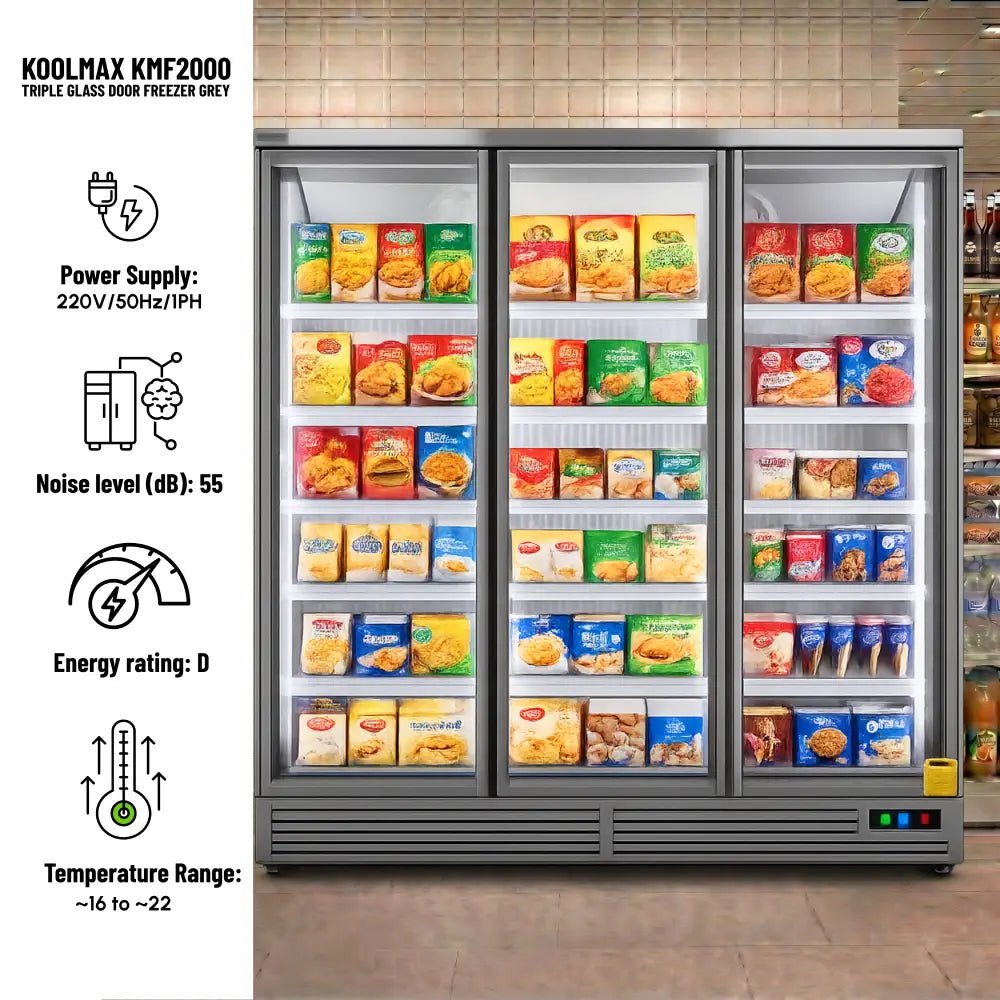 KMF2000 Triple Door Grey Upright Display Freezer