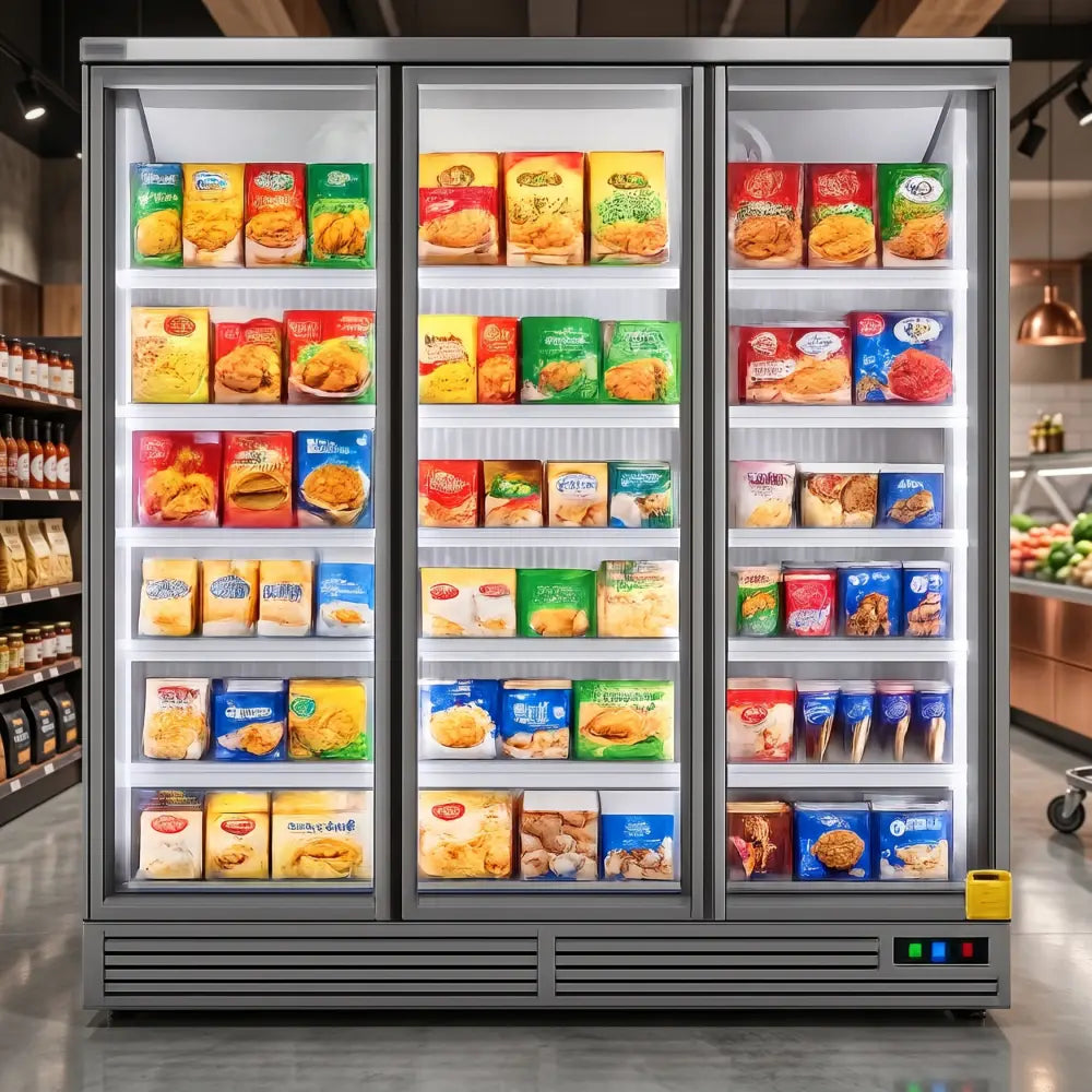 KMF2000 Triple Door Grey Upright Display Freezer