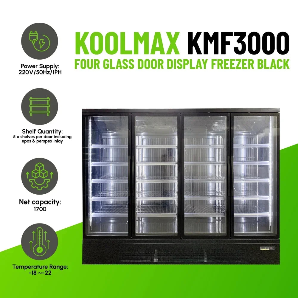 KMF3000 Four Door Black Upright Display Freezer