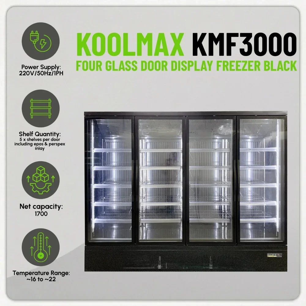 KMF3000 Four Door Black Upright Display Freezer