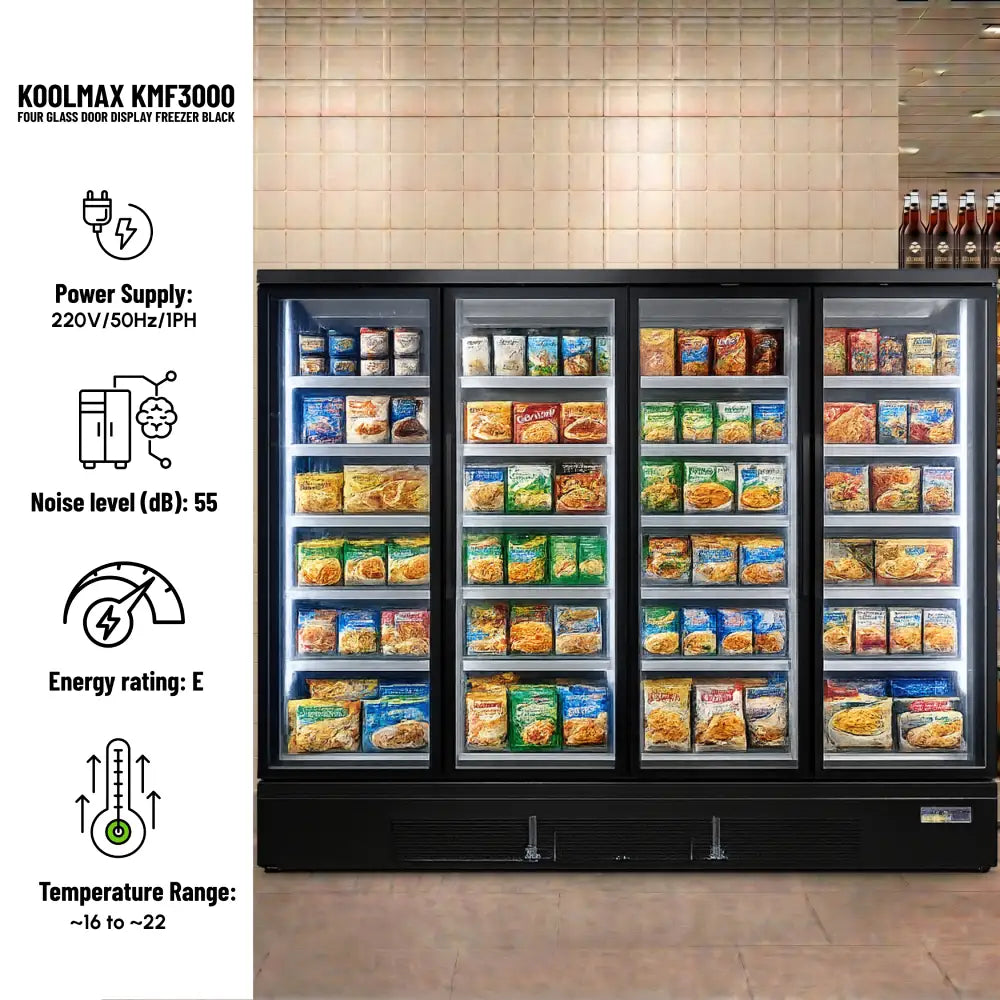 KMF3000 Four Door Black Upright Display Freezer