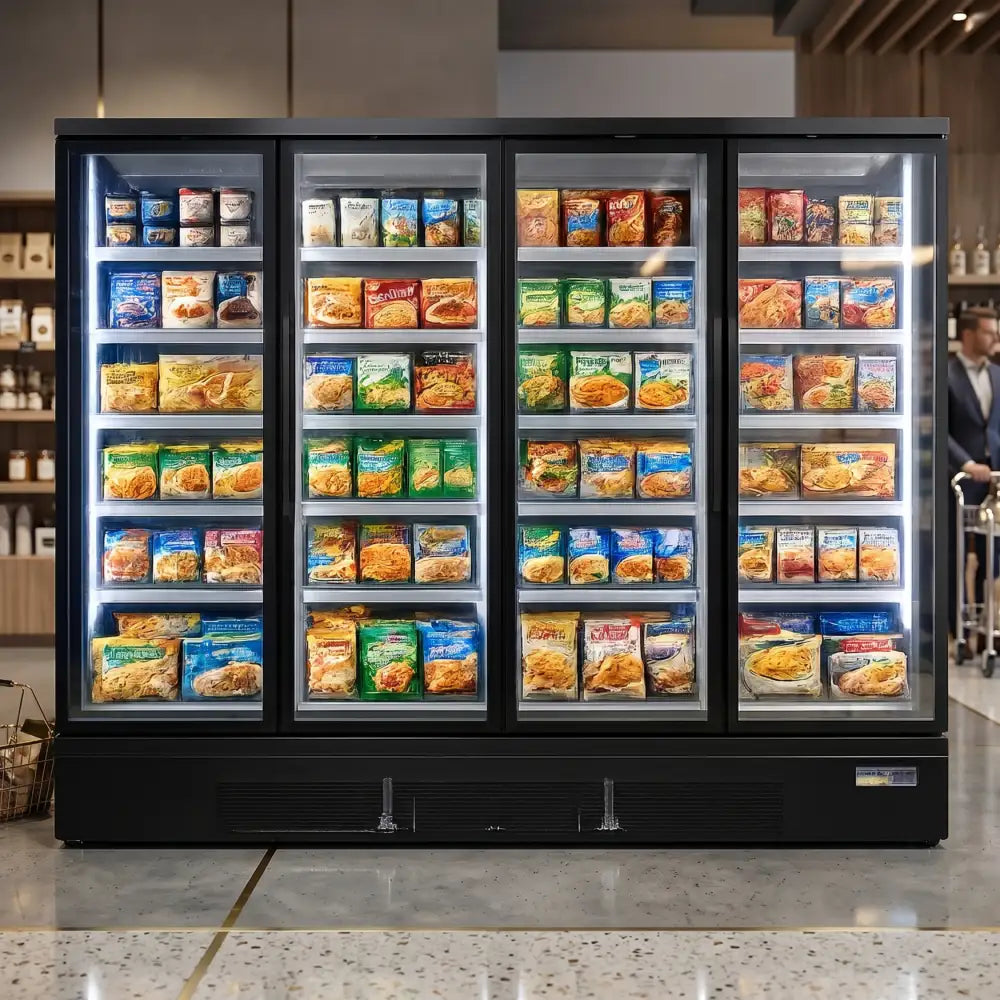 KMF3000 Four Door Black Upright Display Freezer