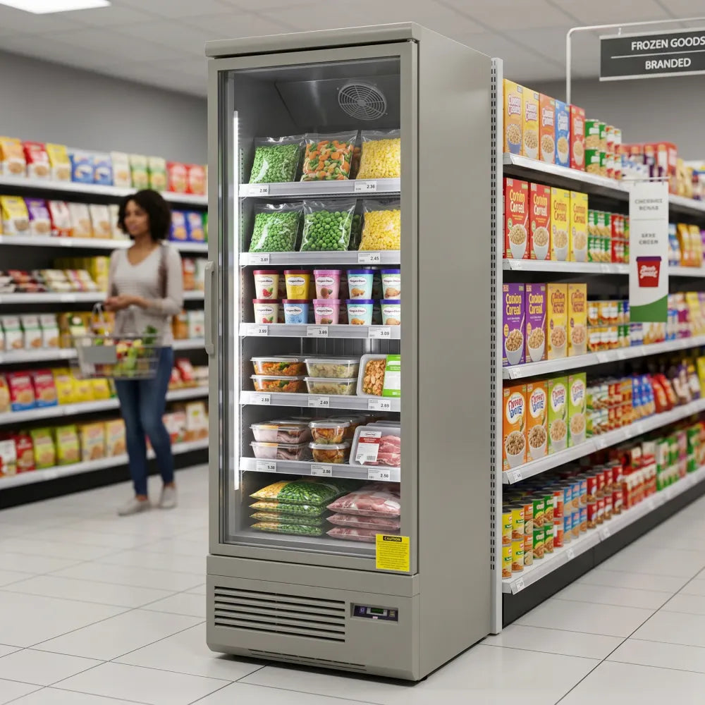 KMF700 Single Door Grey Upright Display Freezer