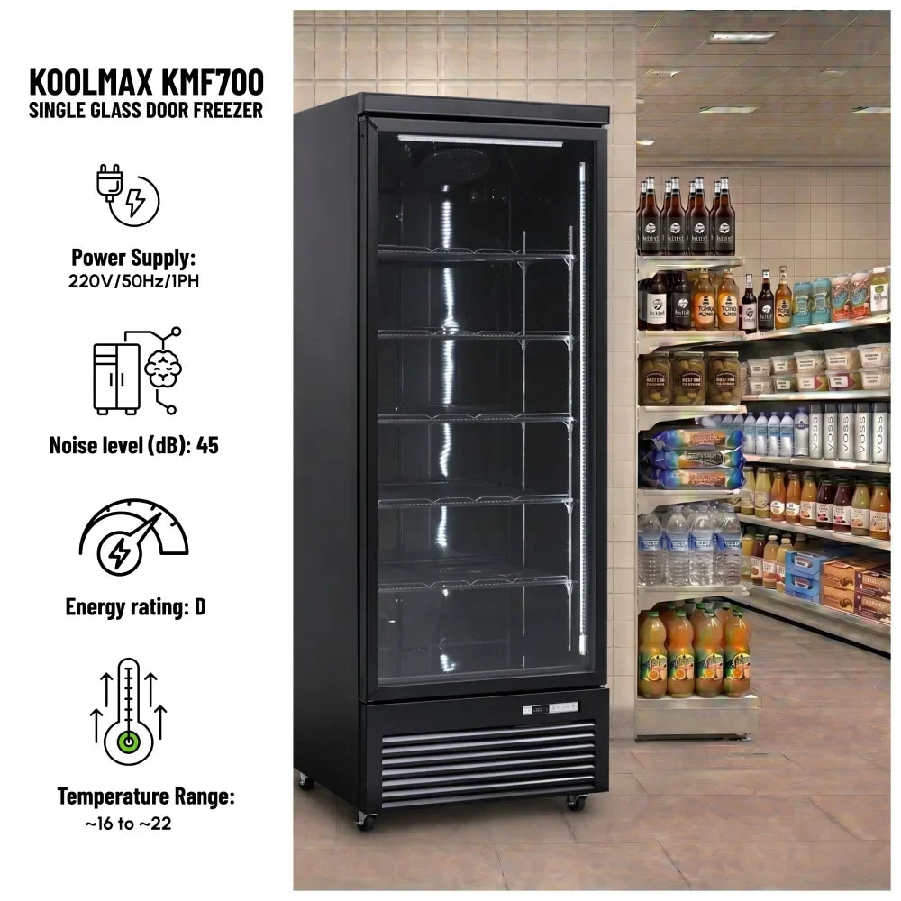 KMF700 Single Door Black Upright Display Freezer