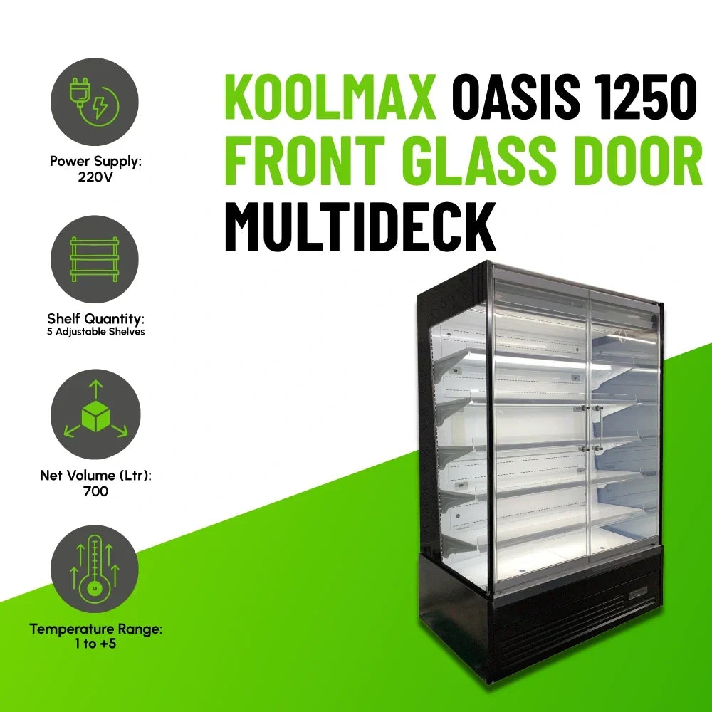 OASIS 1250 Front Glass Door Black Multideck