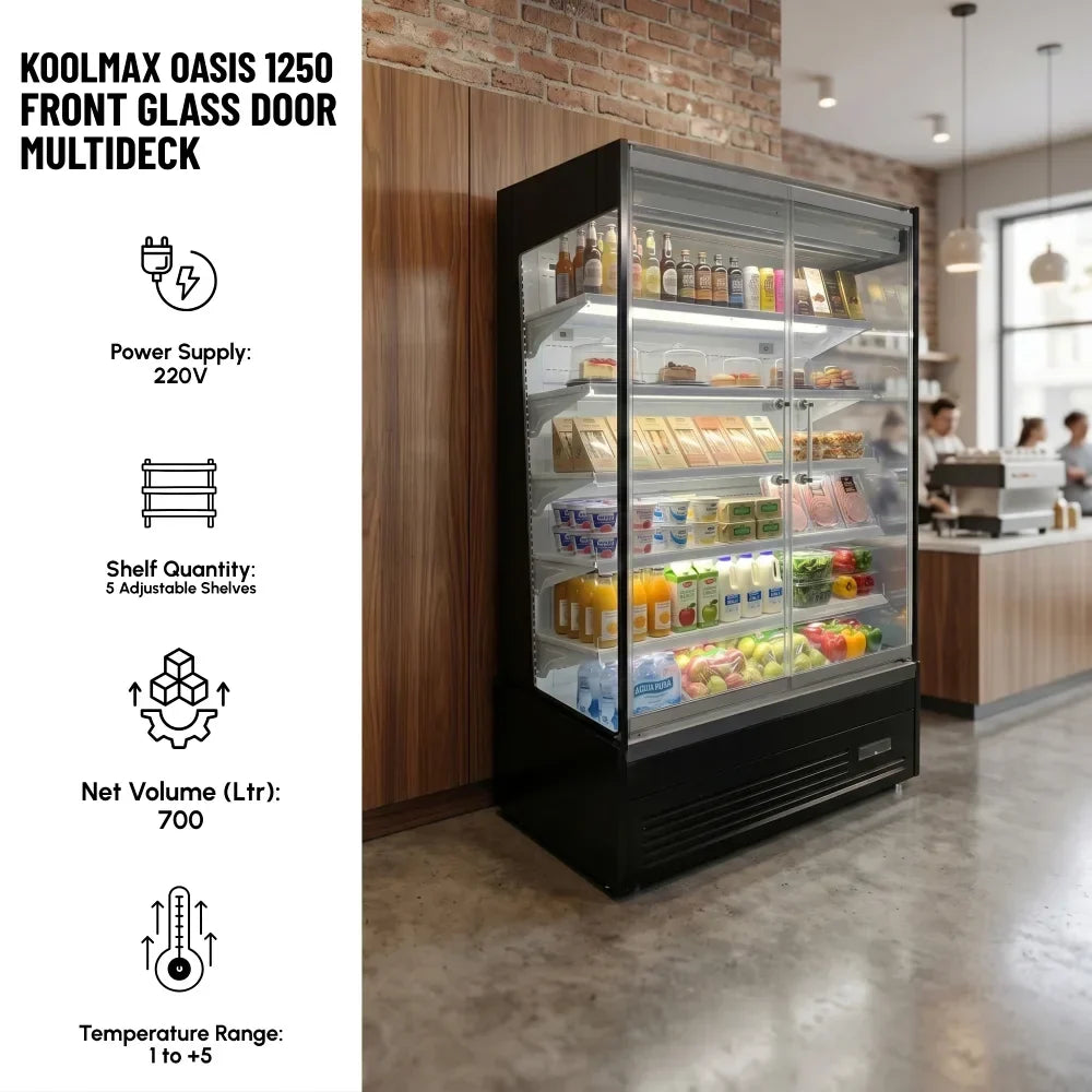 OASIS 1250 Front Glass Door Black Multideck