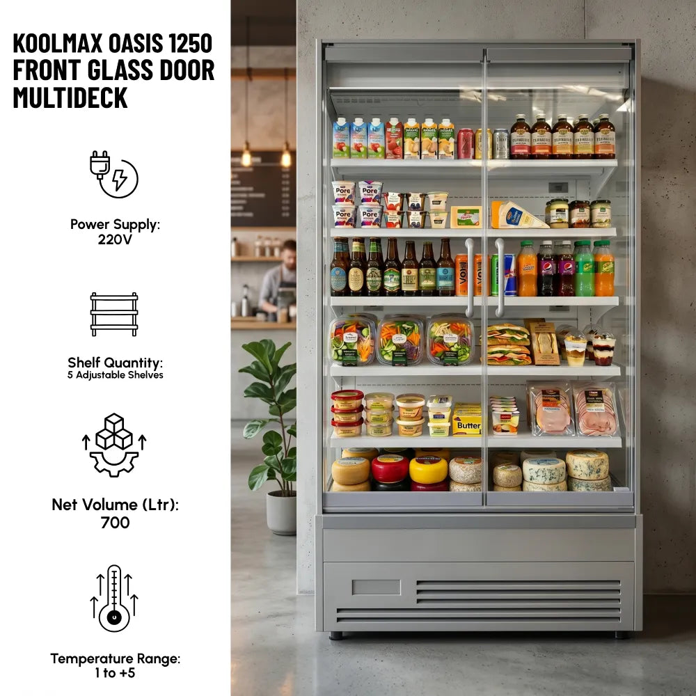 OASIS 1250 Front Glass Door White Multideck