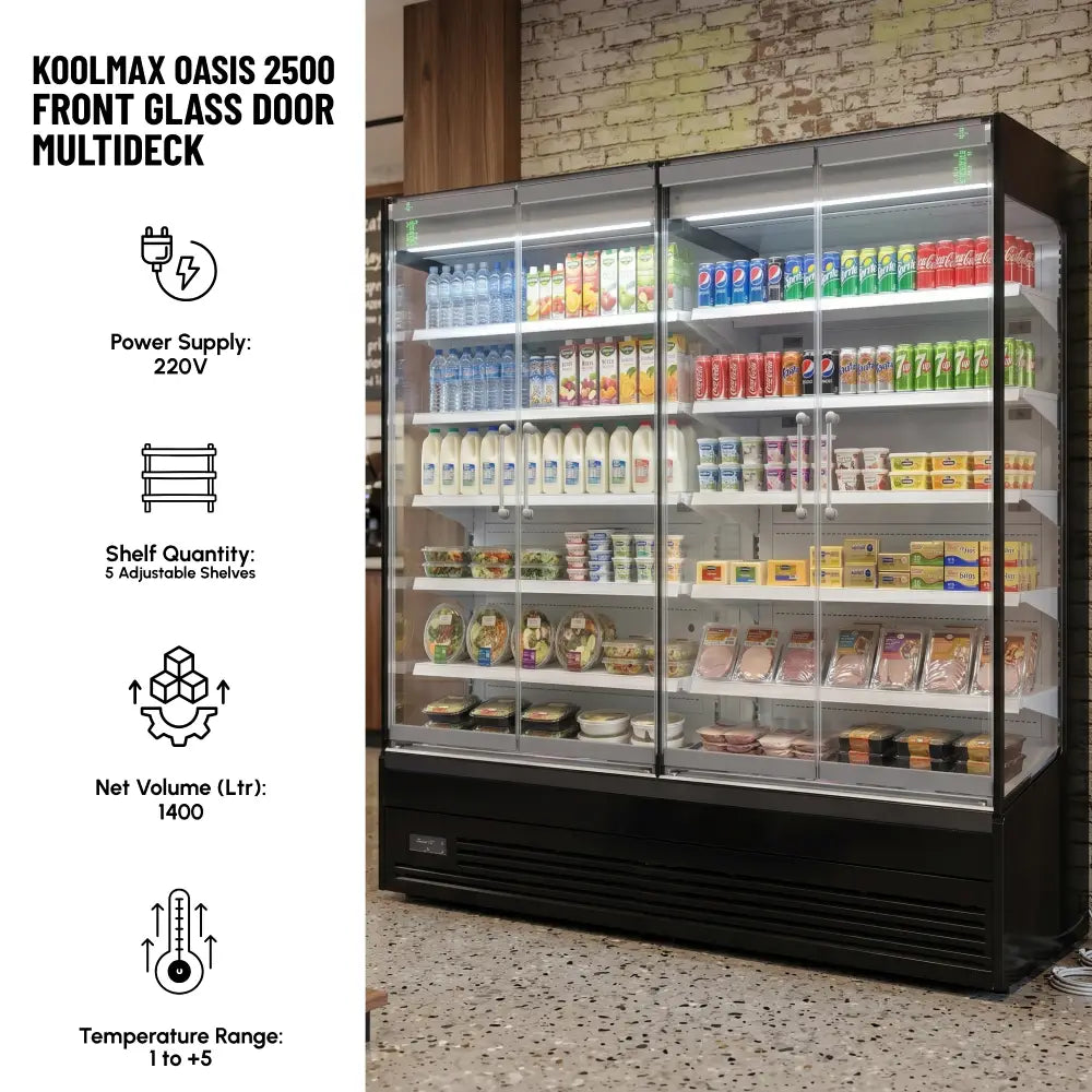OASIS 2500 Front Glass Door Black Multideck