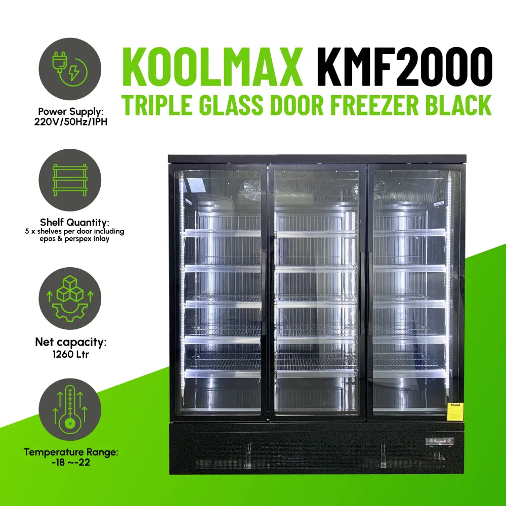 KMF2000 Triple Door Black Upright Display Freezer